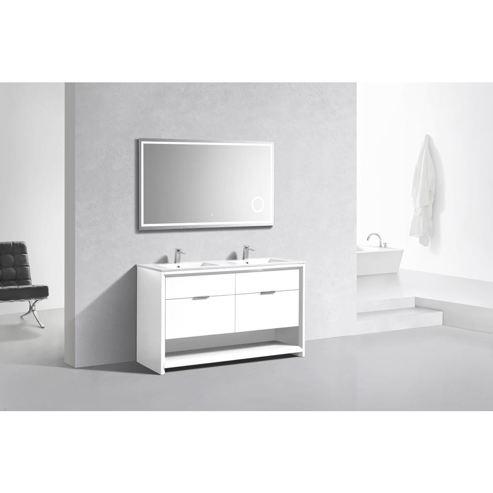NUDO 60″ Double Sink Modern bathroom Vanity in Gloss White Finish. Picture 2