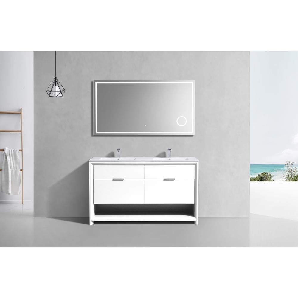 NUDO 60″ Double Sink Modern bathroom Vanity in Gloss White Finish. Picture 3