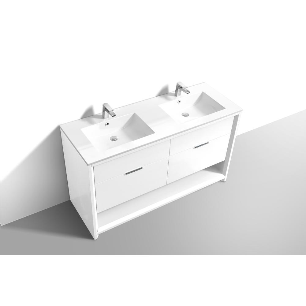 NUDO 60″ Double Sink Modern bathroom Vanity in Gloss White Finish. Picture 4