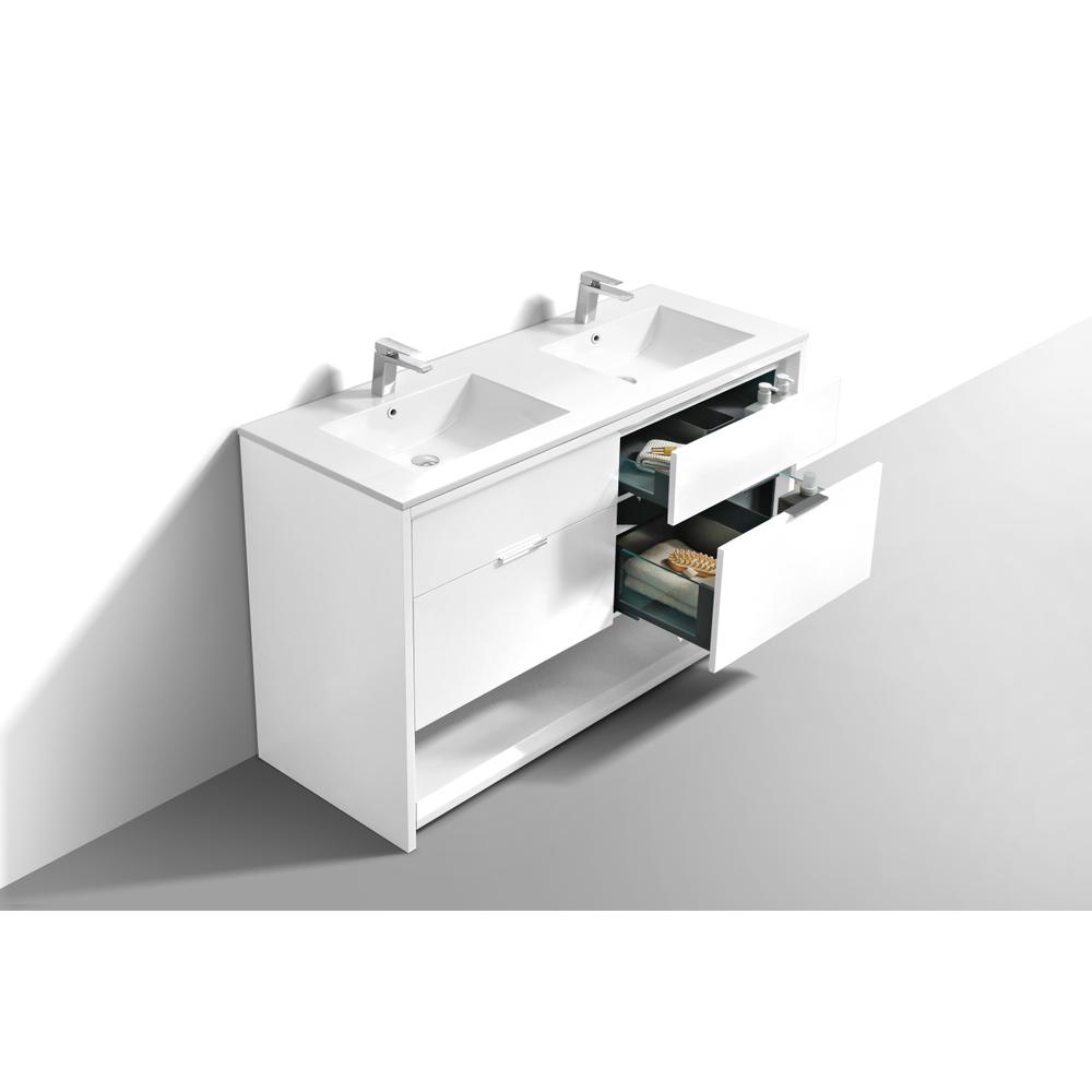 NUDO 60″ Double Sink Modern bathroom Vanity in Gloss White Finish. Picture 5