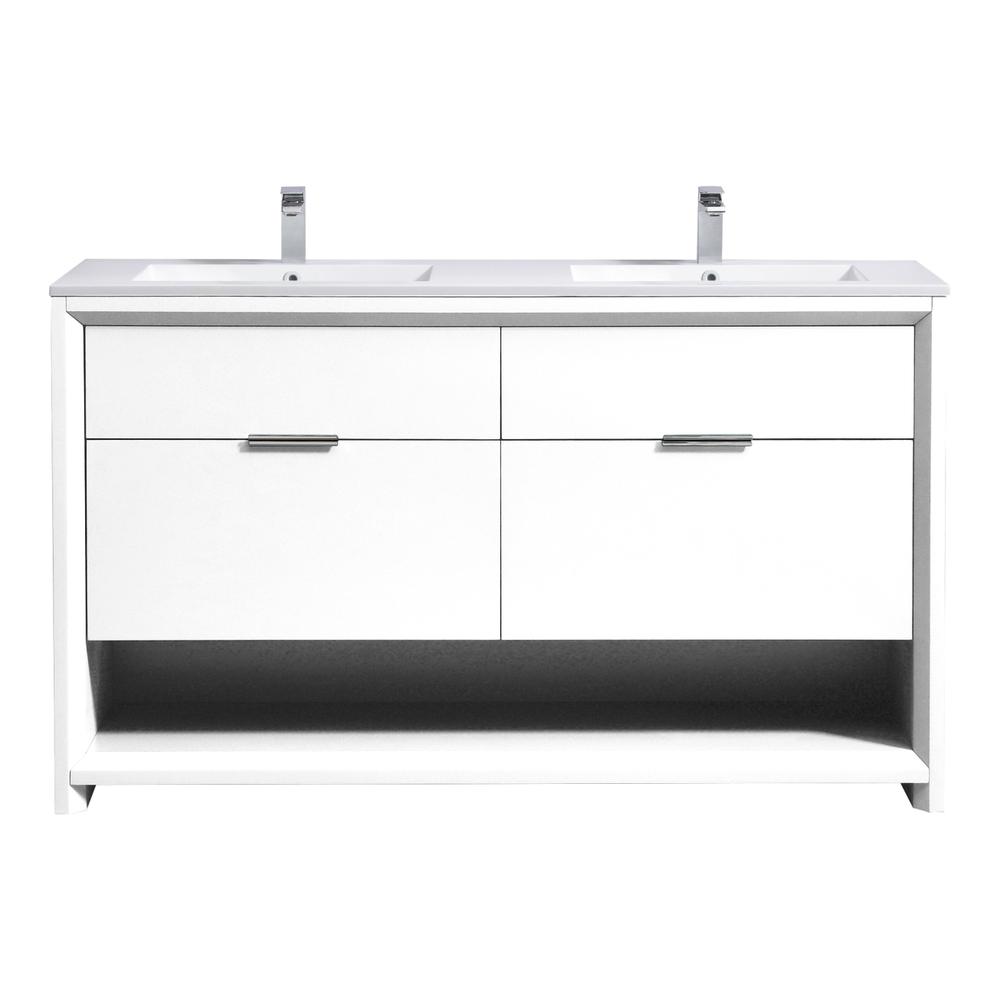 NUDO 60″ Double Sink Modern bathroom Vanity in Gloss White Finish. Picture 6