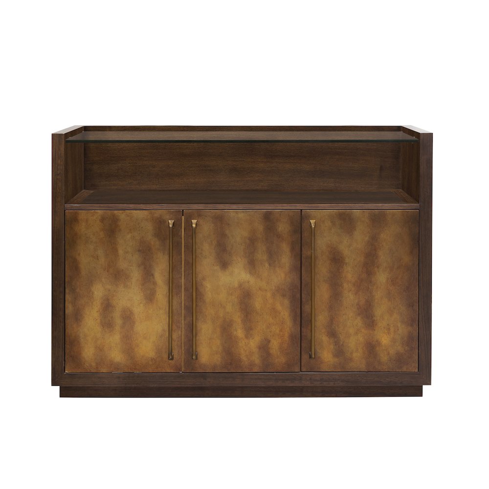 3 Door Bar Cabinet with Glass Shelves. Picture 2