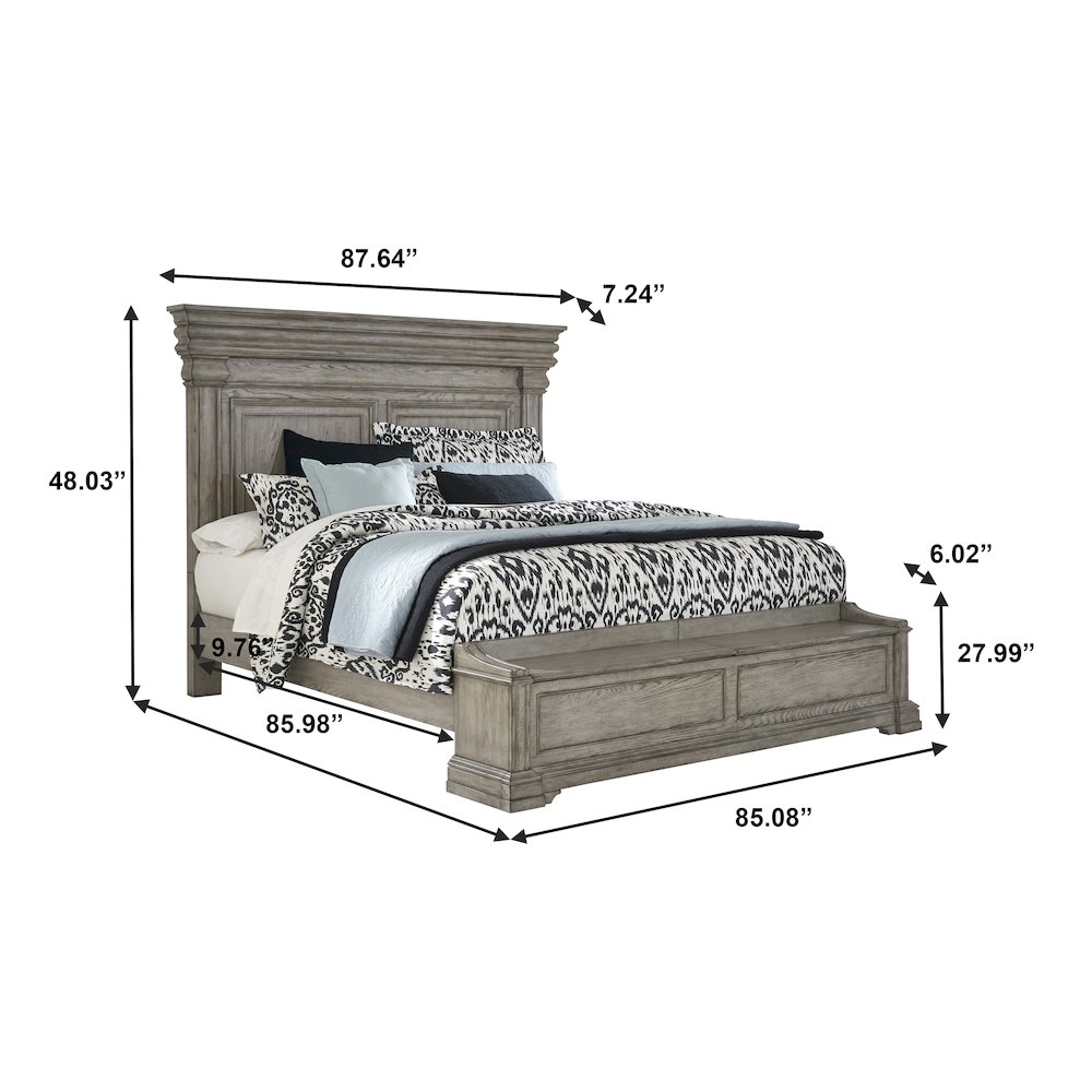 California King Panel Bed with Blanket Chest Footboard in Heritage Taupe. Picture 9