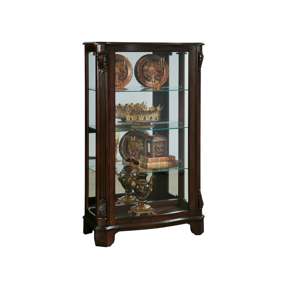 Distinguished Carved 3 Shelf Curio Cabinet in Cherry Brown. Picture 3