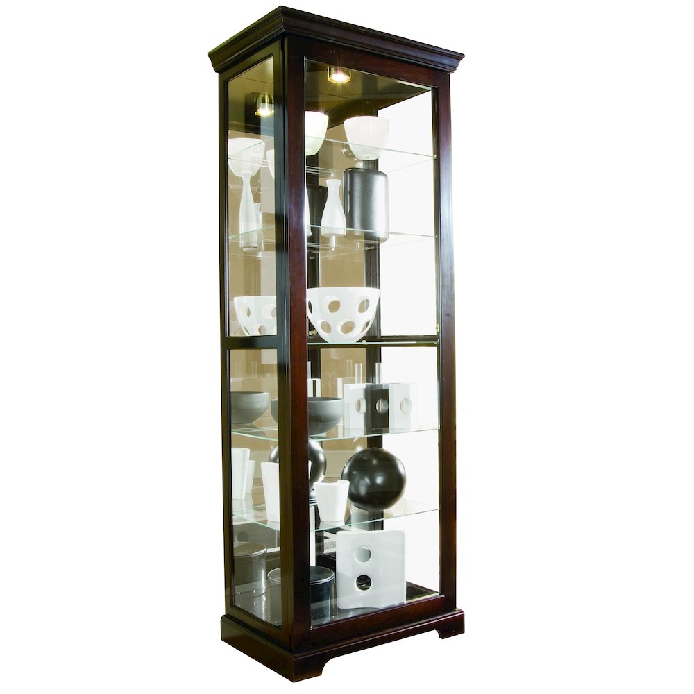 Tall 5 Shelf Curio Cabinet-Sliding Door in Cherry Brown. Picture 2