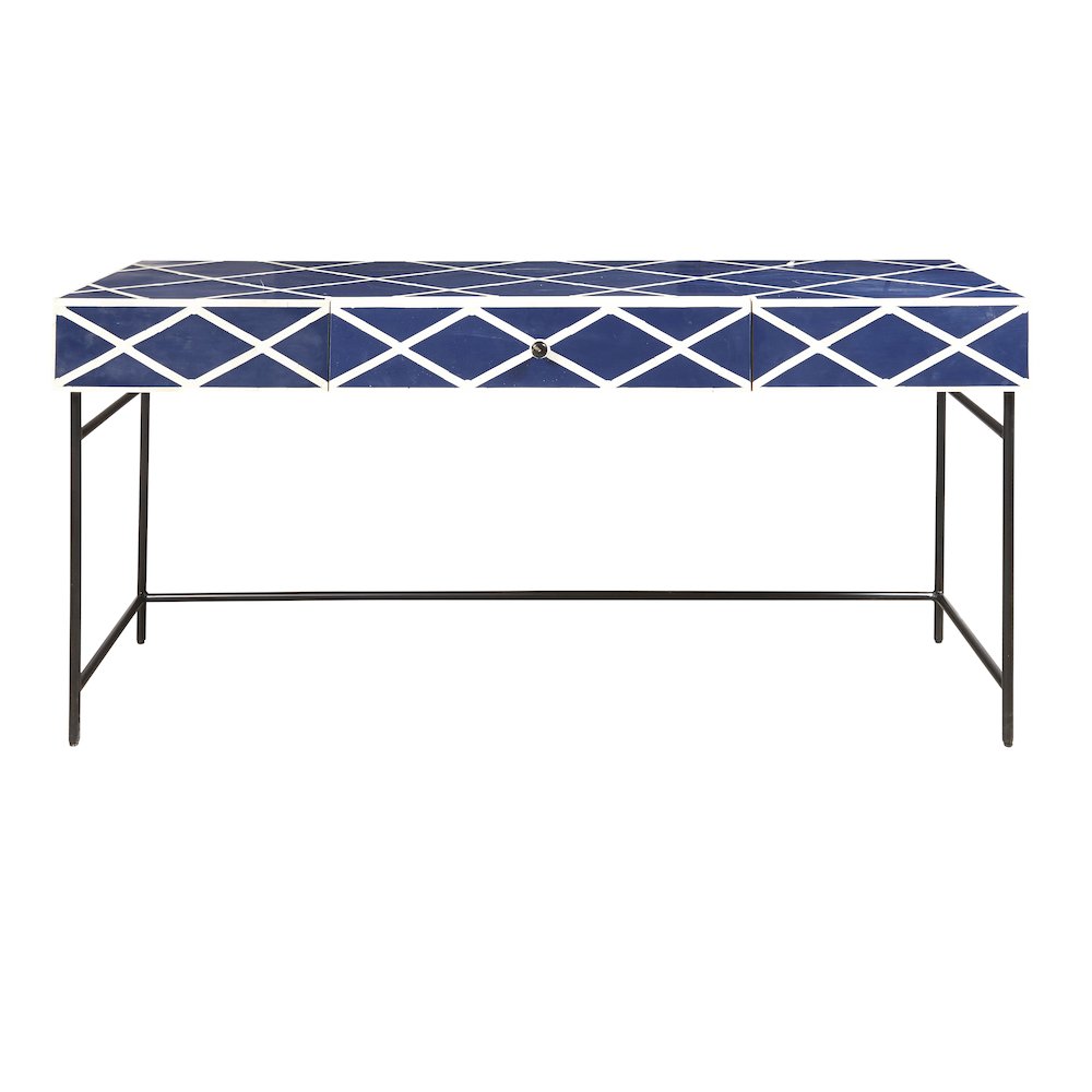 Navy Blue Writing Desk with Storage Drawer. Picture 2