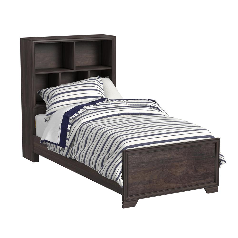 Kids Twin Bed Bookcase Headboard in Espresso Brown. Picture 3