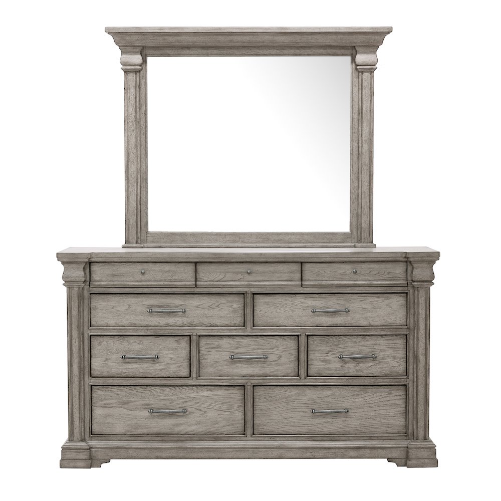 Madison Ridge 10 Drawer Dresser and Framed Mirror in Heritage Taupe. Picture 2