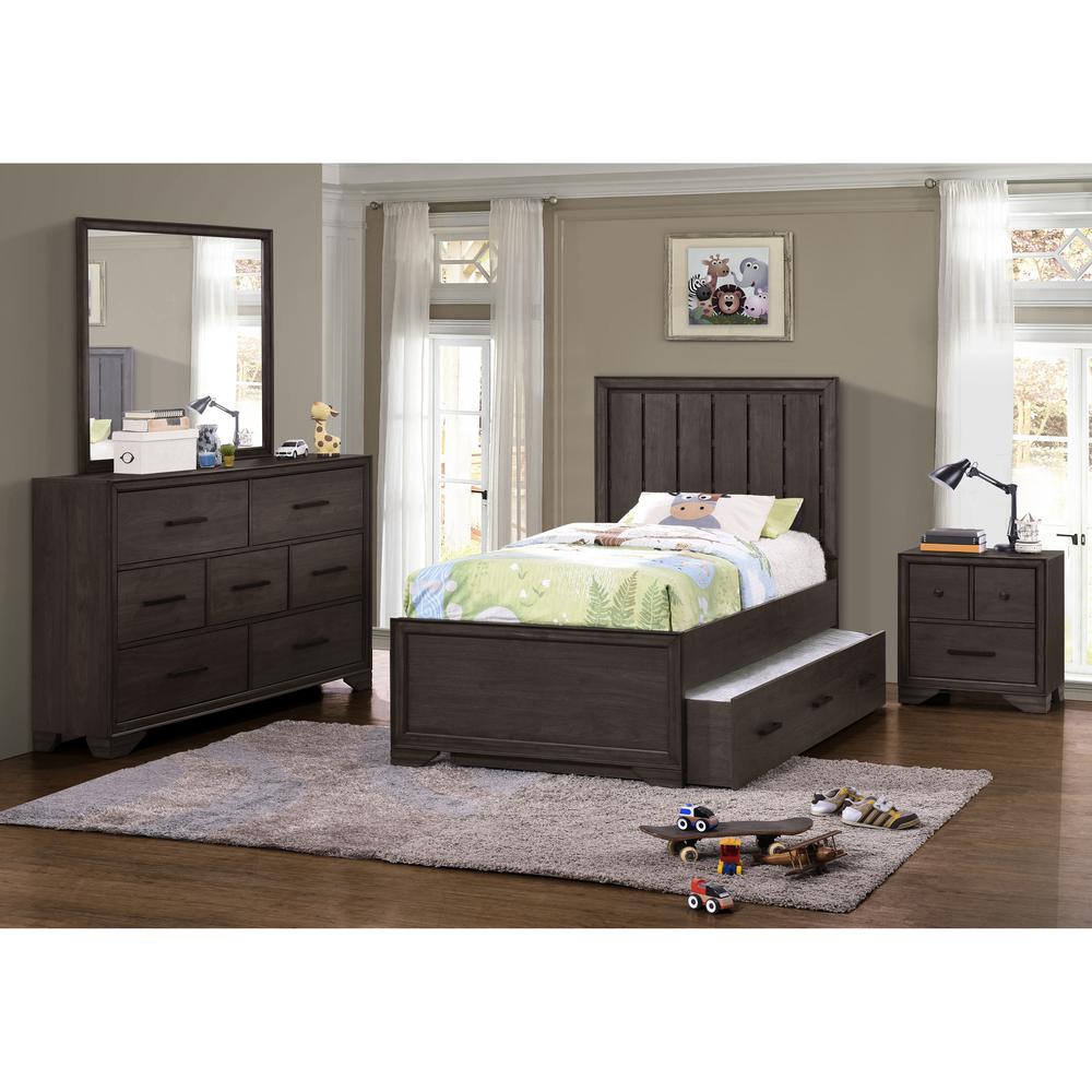 Three Drawer Youth Nightstand with USB in Brown. Picture 7