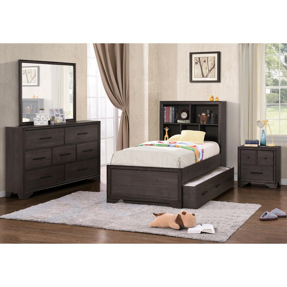 Three Drawer Youth Nightstand with USB in Brown. Picture 8