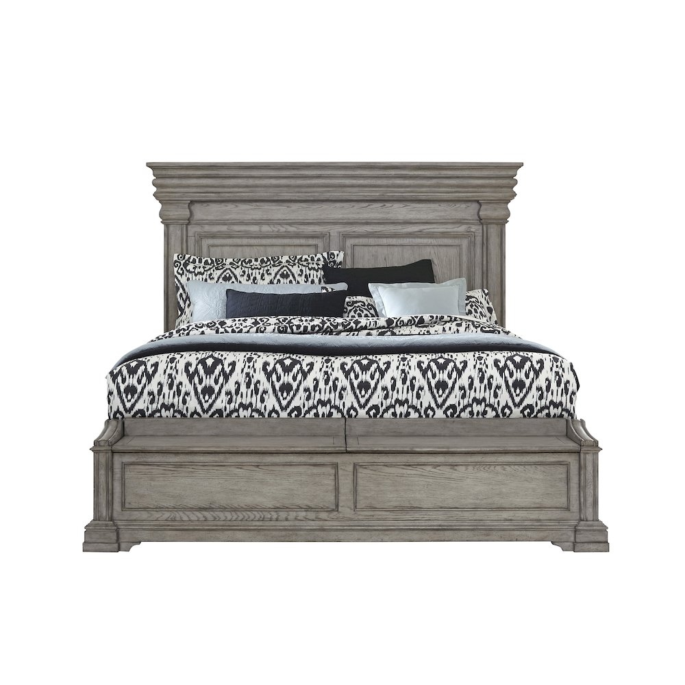 Madison Ridge King Panel Bed with Blanket Chest Footboard in Heritage Taupe. Picture 2