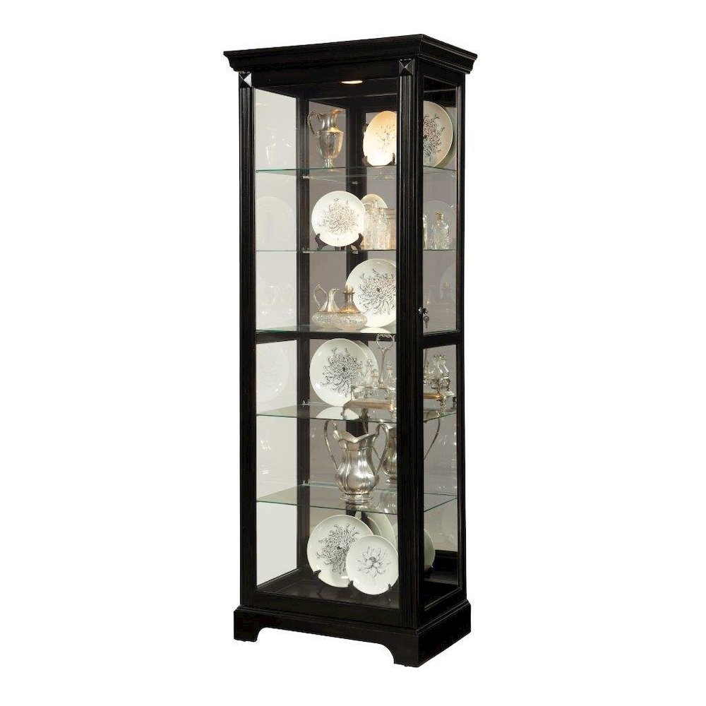 Locking Slide Door 5 Shelf Curio Cabinet in Deep Cherry Brown. Picture 1