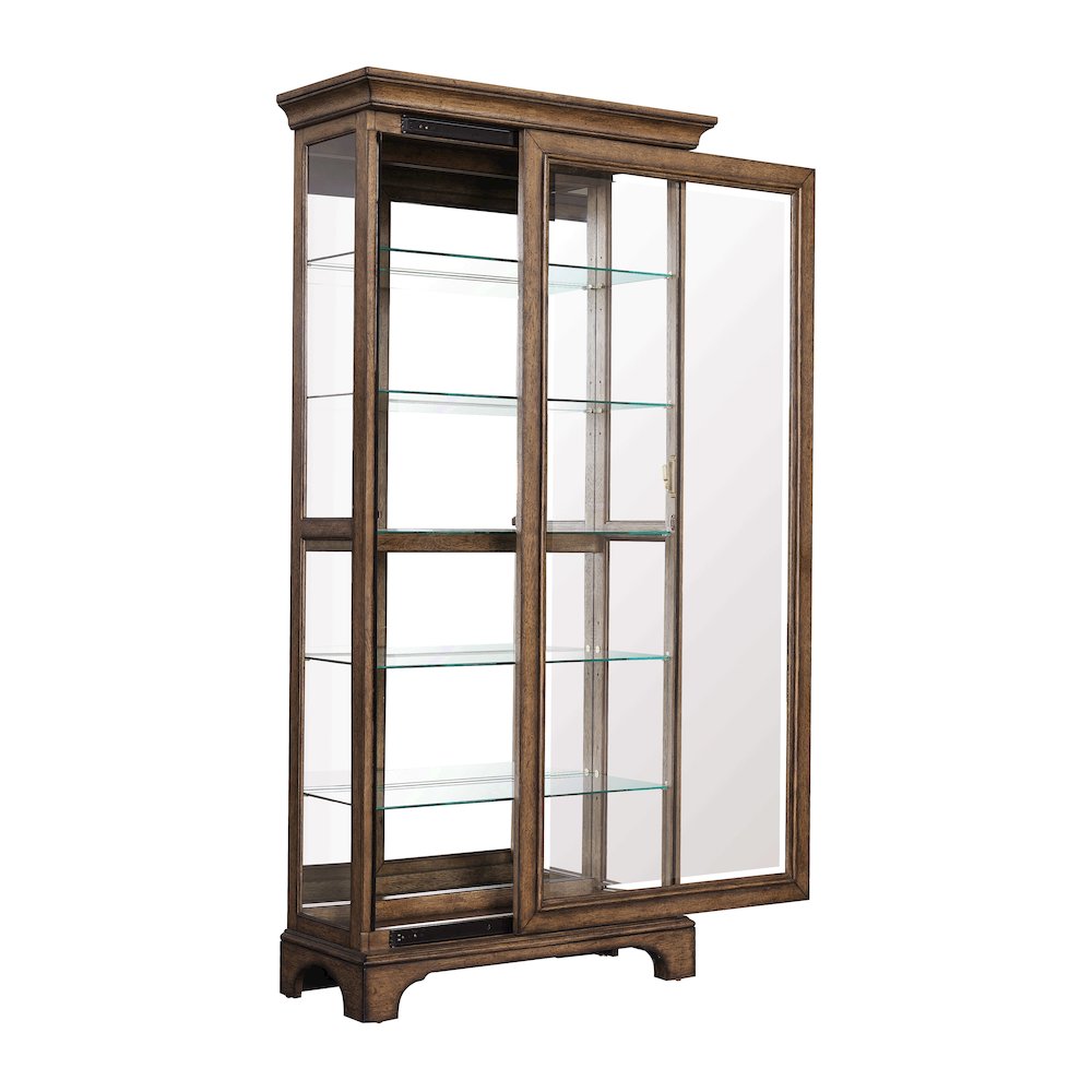 Traditional Sliding Door Curio with Glass Shelves and LED Light. Picture 3