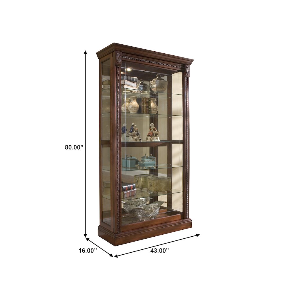 Lighted Sliding Door 5 Shelf Curio Cabinet in Cherry Brown. Picture 10