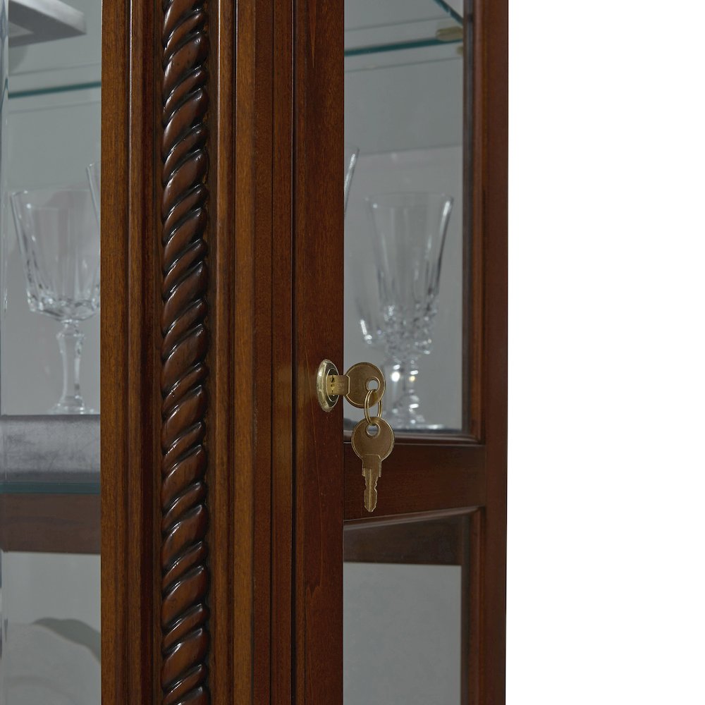 Lighted Sliding Door 5 Shelf Curio Cabinet in Cherry Brown. Picture 6