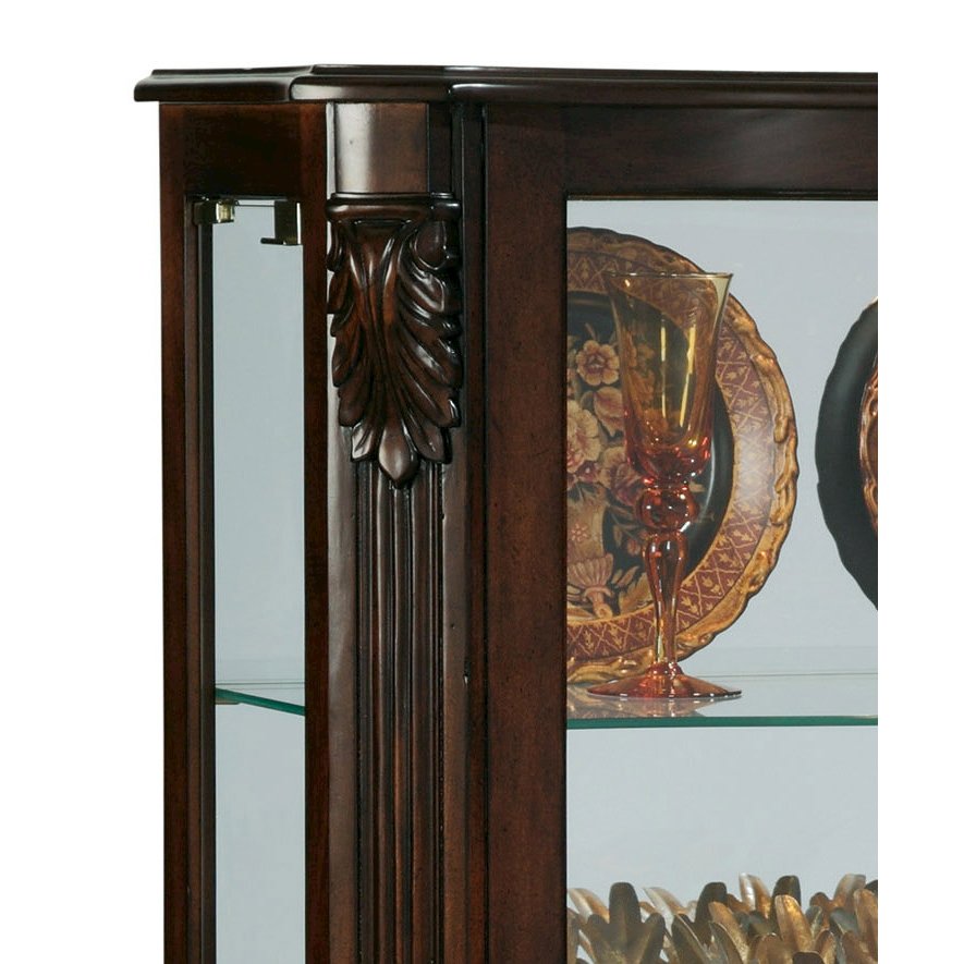 Distinguished Carved 3 Shelf Curio Cabinet in Cherry Brown. Picture 4
