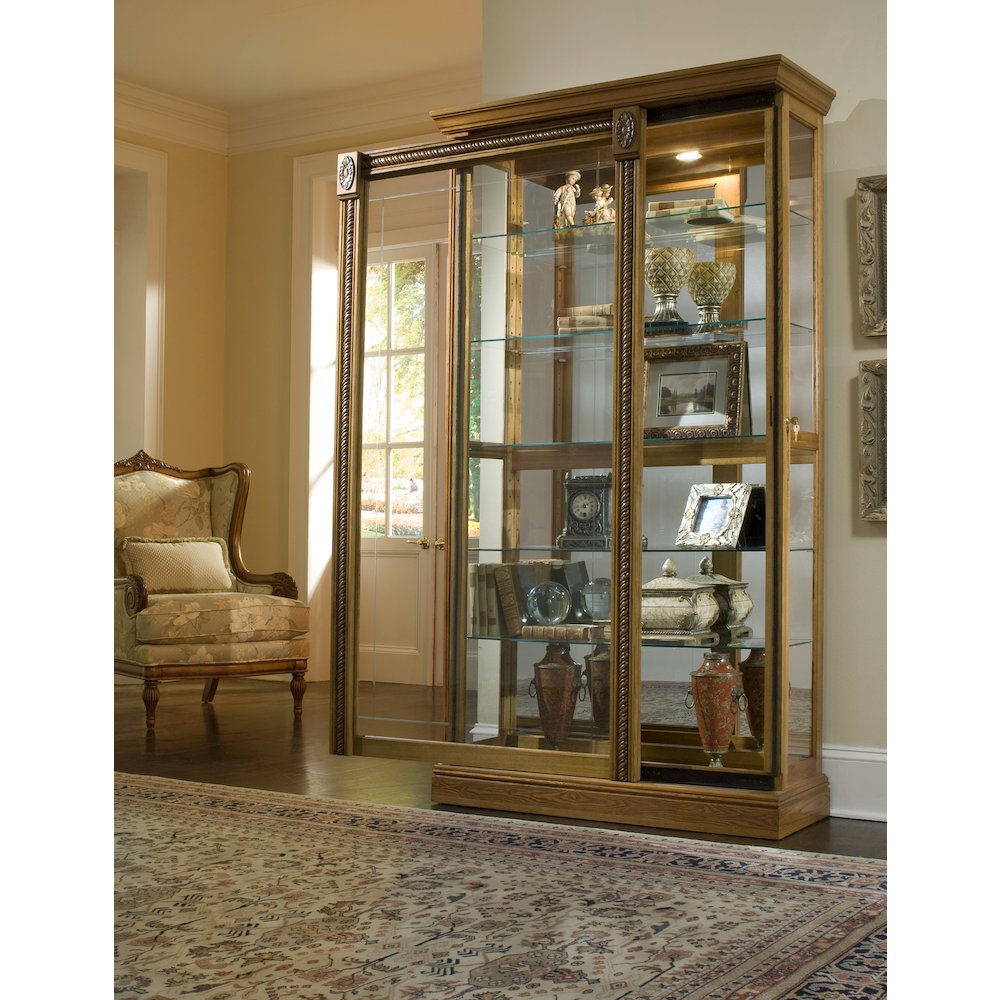 Lighted Sliding Door 5 Shelf Curio Cabinet in Maple Brown. Picture 6