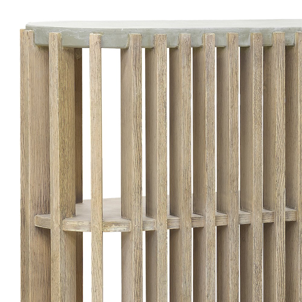 Wood Slat Display Console with Concrete Top. Picture 6