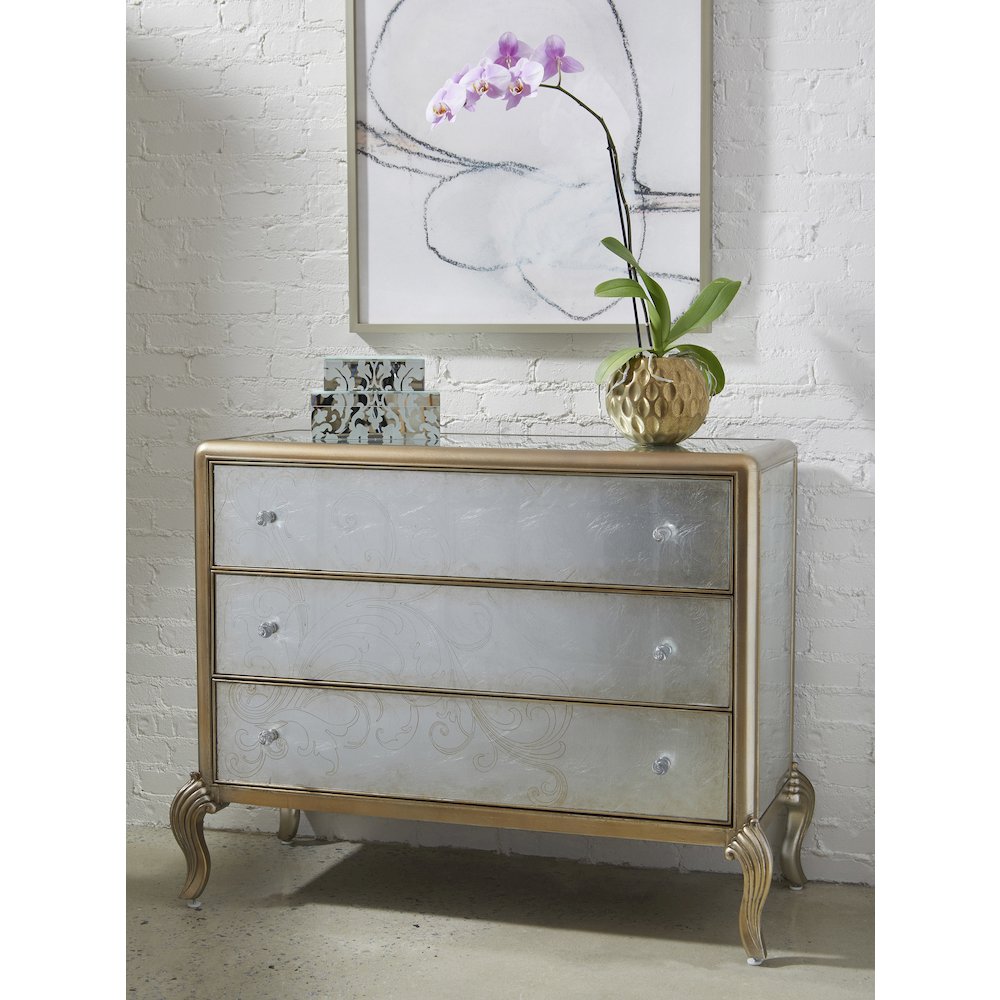 Three Drawer Eglomise Accent Chest. Picture 8