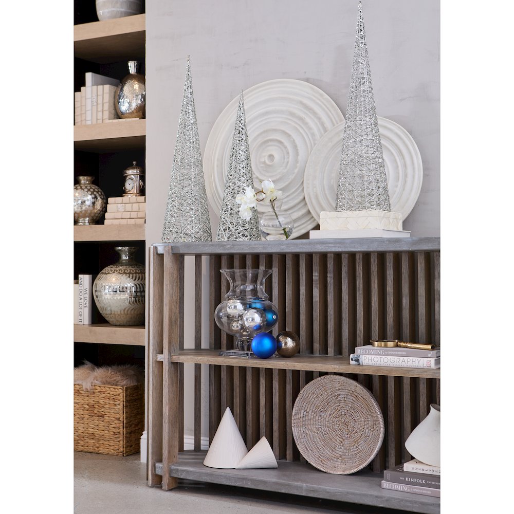 Wood Slat Display Console with Concrete Top. Picture 9