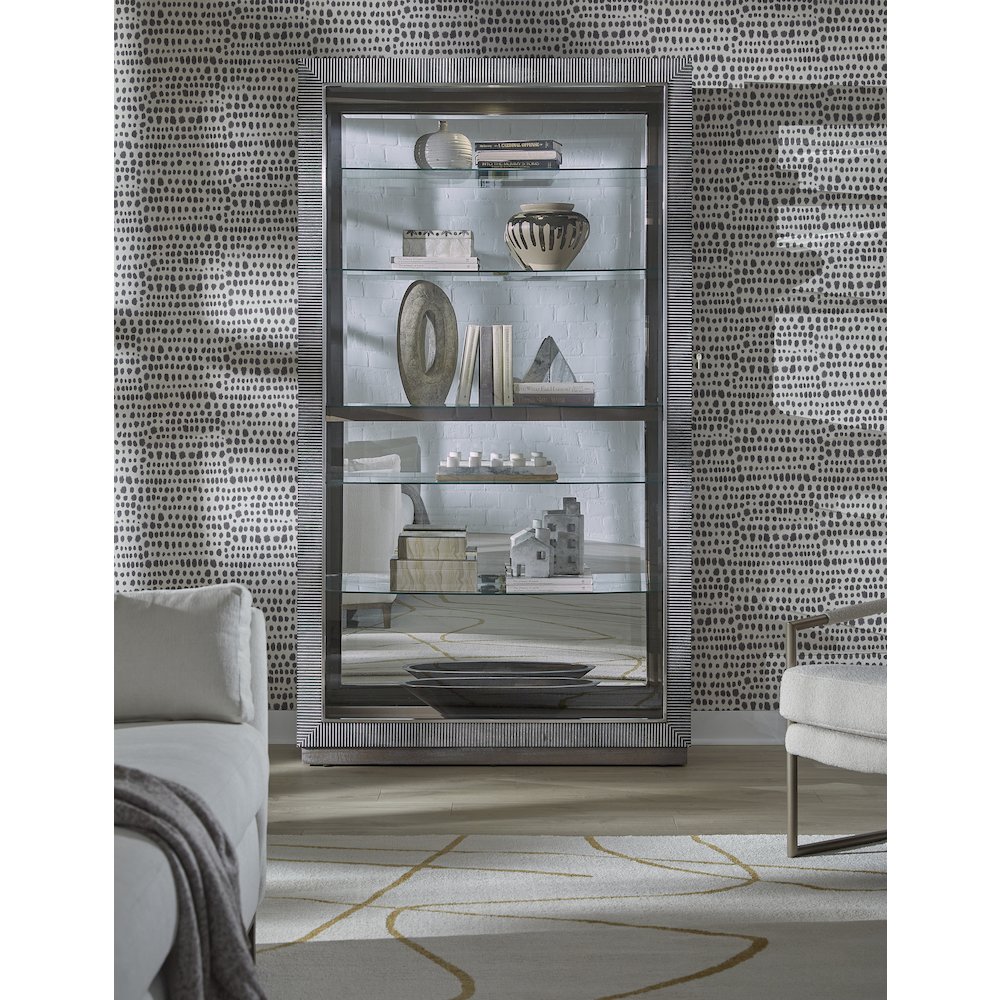 Modern Sliding Door Curio Cabinet, Medium Wood Finish. Picture 9
