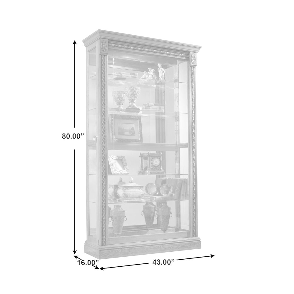 Lighted Sliding Door 5 Shelf Curio Cabinet in Maple Brown. Picture 7