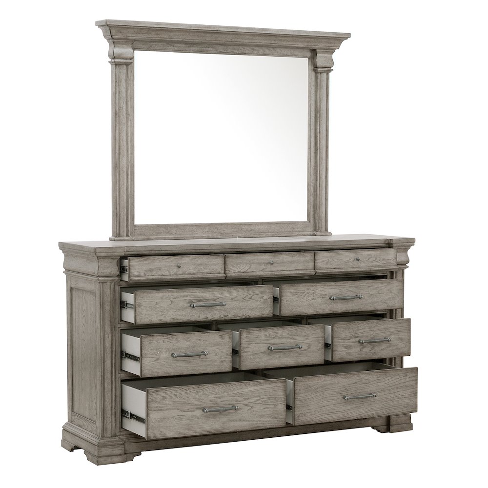 Madison Ridge 10 Drawer Dresser and Framed Mirror in Heritage Taupe. Picture 4