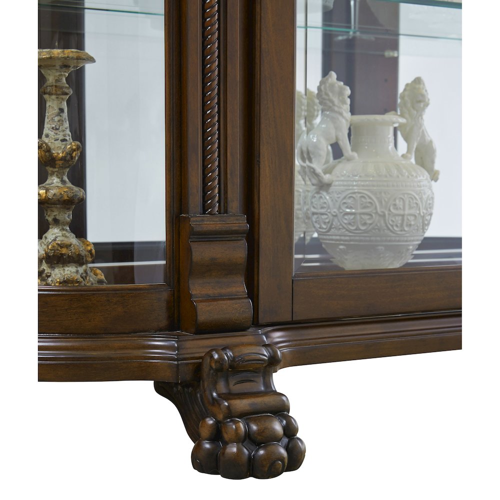 Lighted Curved Front 4 Shelf Curio Cabinet in Maple Brown. Picture 7