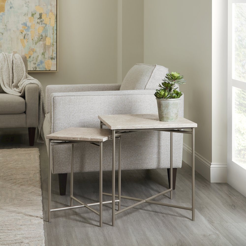 Large Stone Top Nesting Table. Picture 6