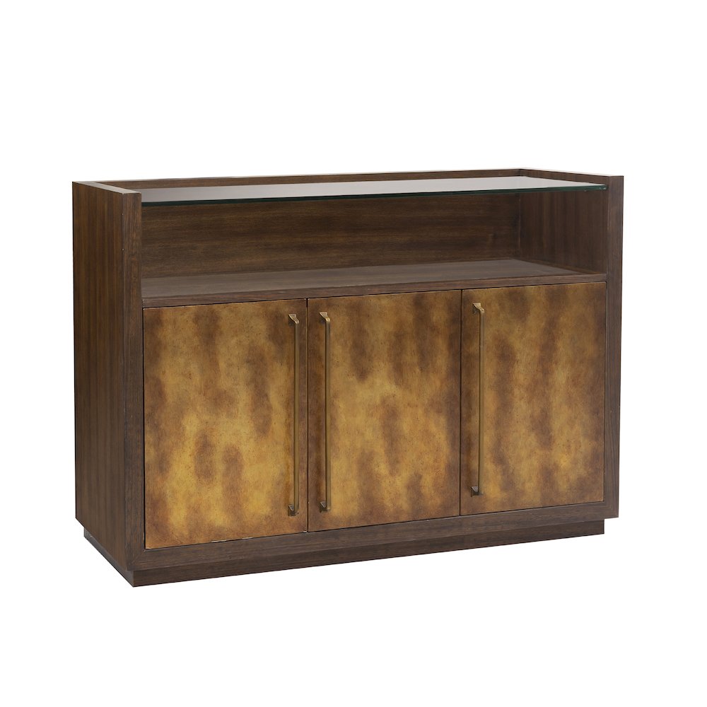 3 Door Bar Cabinet with Glass Shelves. Picture 3
