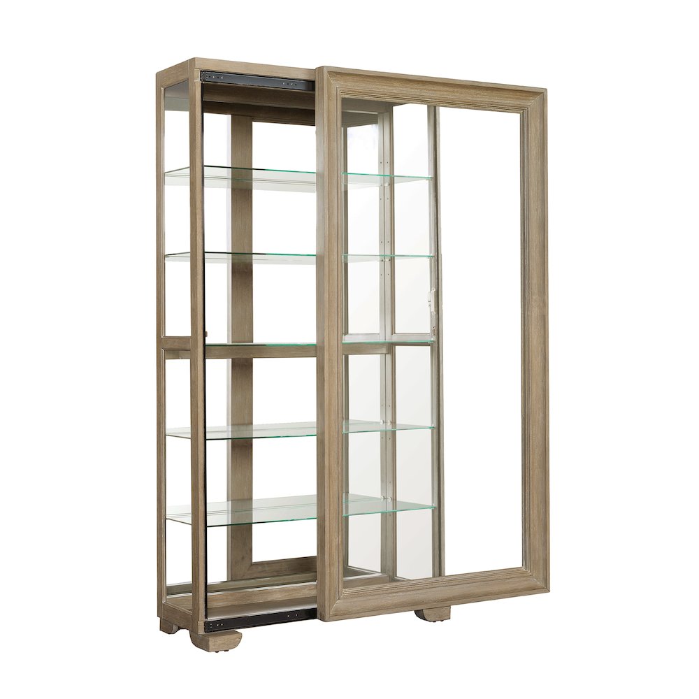 Light Wood Modern 5-Shelf Sliding Door Curio with LED Light. Picture 3