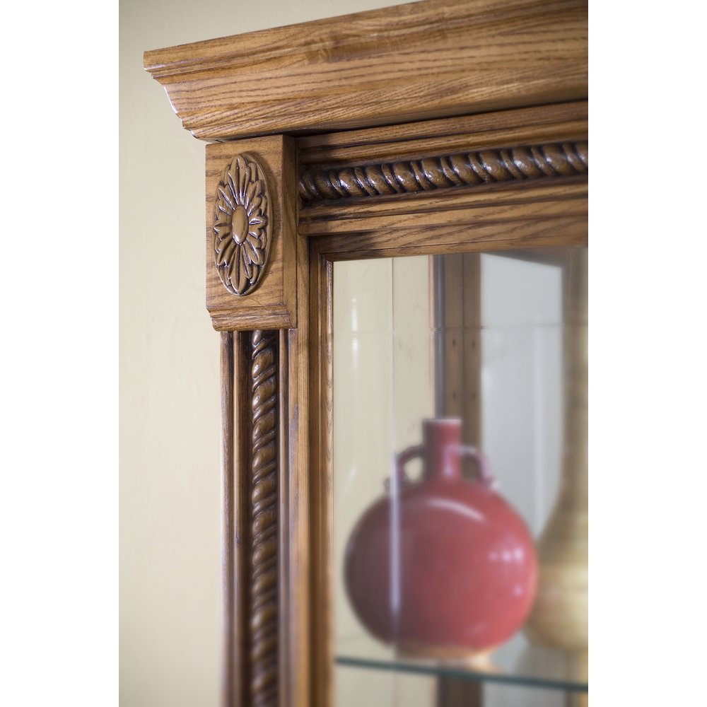 Lighted Sliding Door 5 Shelf Curio Cabinet in Maple Brown. Picture 3