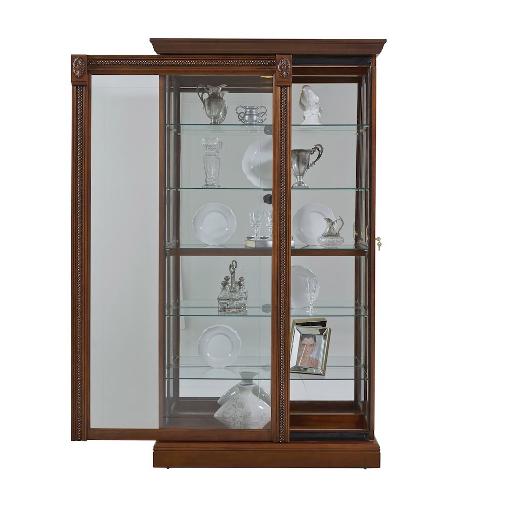 Lighted Sliding Door 5 Shelf Curio Cabinet in Cherry Brown. Picture 5