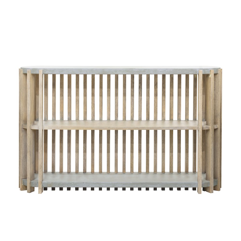 Wood Slat Display Console with Concrete Top. Picture 4