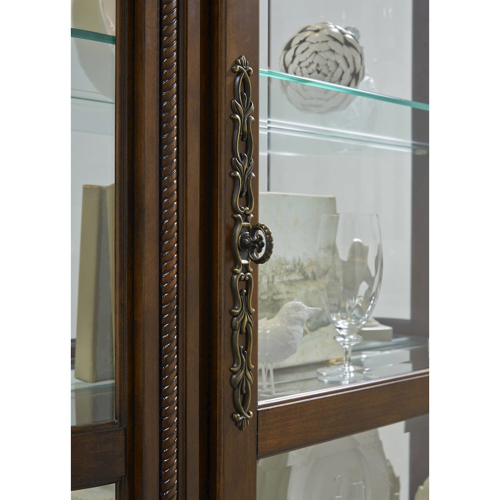 Lighted Curved Front 4 Shelf Curio Cabinet in Maple Brown. Picture 6