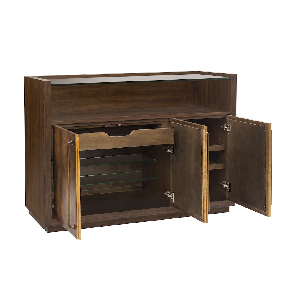 3 Door Bar Cabinet with Glass Shelves. Picture 4