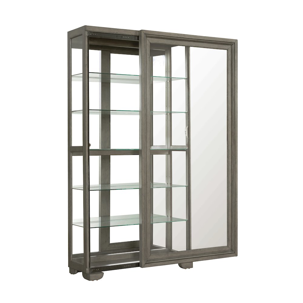 Modern Wood Framed 5-Shelf Sliding Door Curio with LED Light. Picture 3