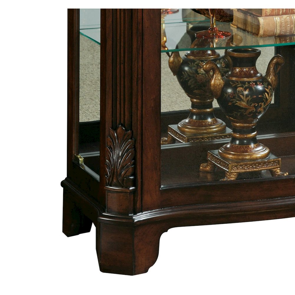 Distinguished Carved 3 Shelf Curio Cabinet in Cherry Brown. Picture 5