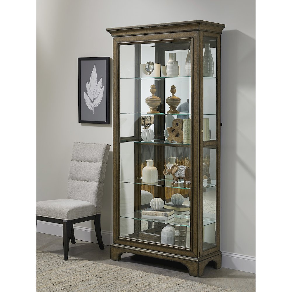 Traditional Sliding Door Curio with Glass Shelves and LED Light. Picture 7