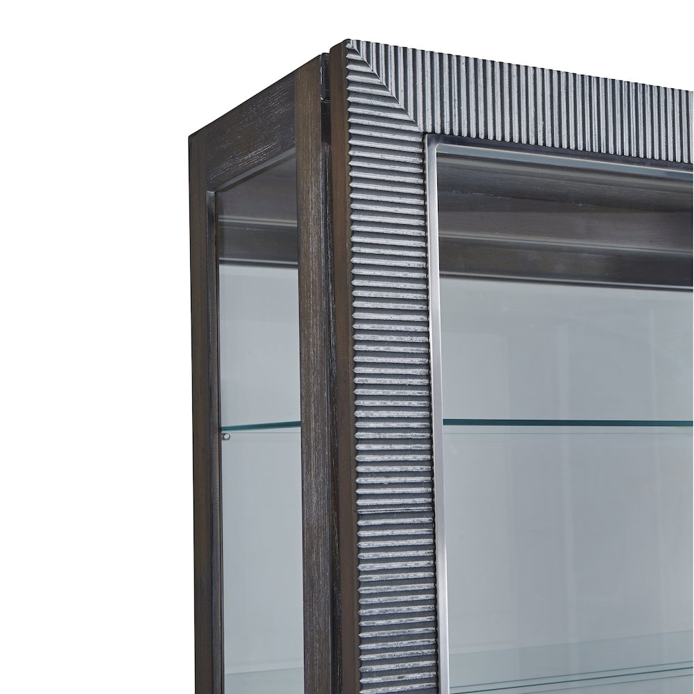 Modern Sliding Door Curio Cabinet, Medium Wood Finish. Picture 6