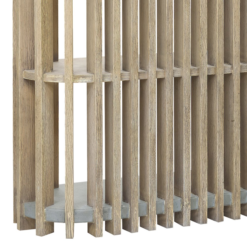 Wood Slat Display Console with Concrete Top. Picture 7
