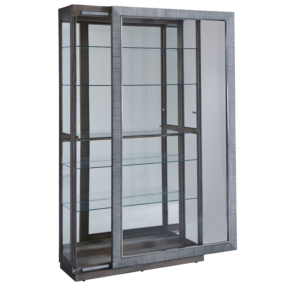 Modern Sliding Door Curio Cabinet, Medium Wood Finish. Picture 3