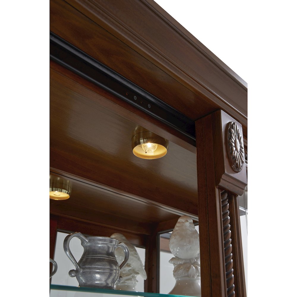 Lighted Sliding Door 5 Shelf Curio Cabinet in Cherry Brown. Picture 7