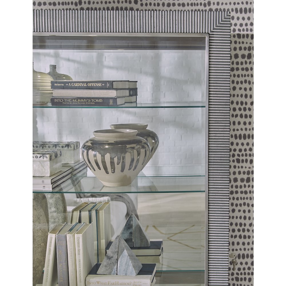 Modern Sliding Door Curio Cabinet, Medium Wood Finish. Picture 7