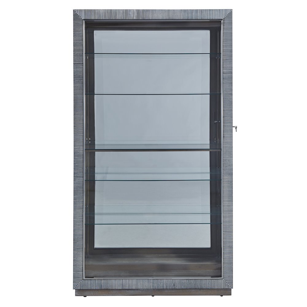 Modern Sliding Door Curio Cabinet, Medium Wood Finish. Picture 2