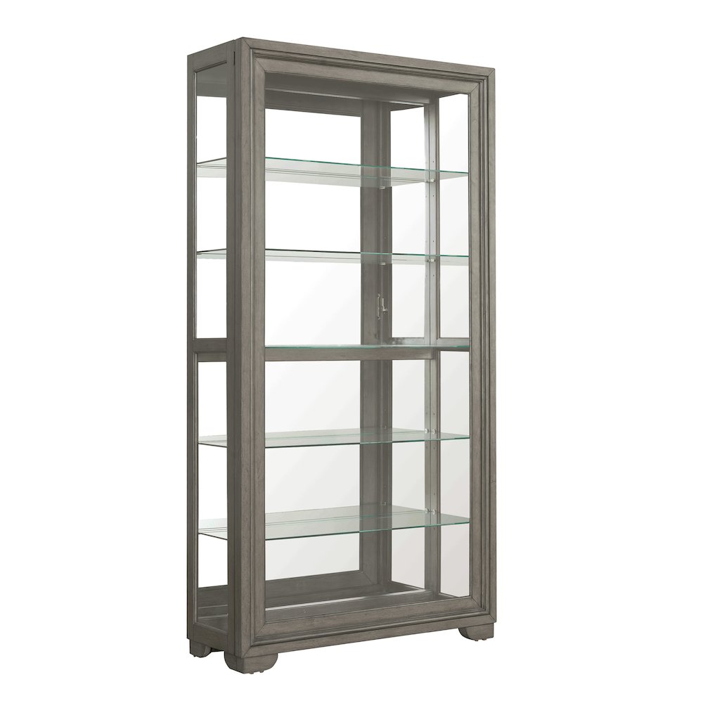 Modern Wood Framed 5-Shelf Sliding Door Curio with LED Light. Picture 4
