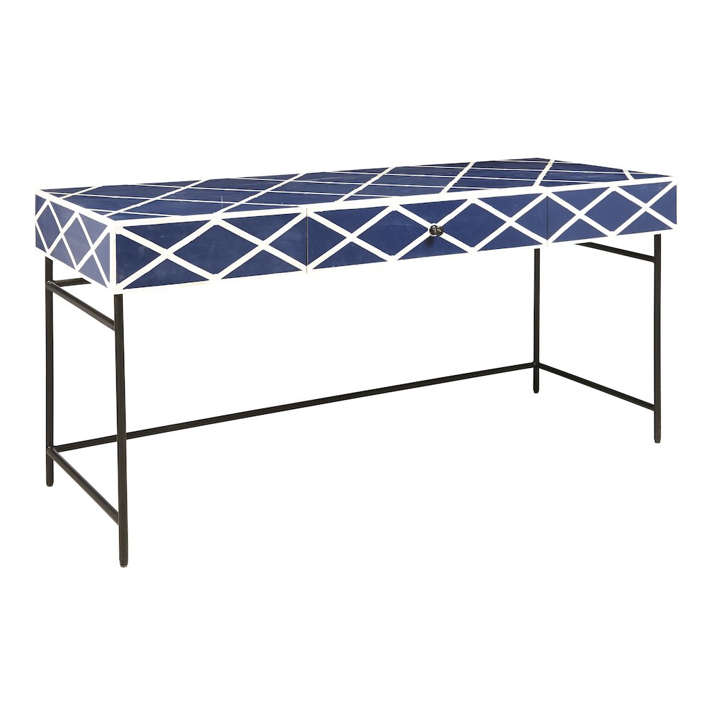 Navy Blue Writing Desk with Storage Drawer. Picture 4