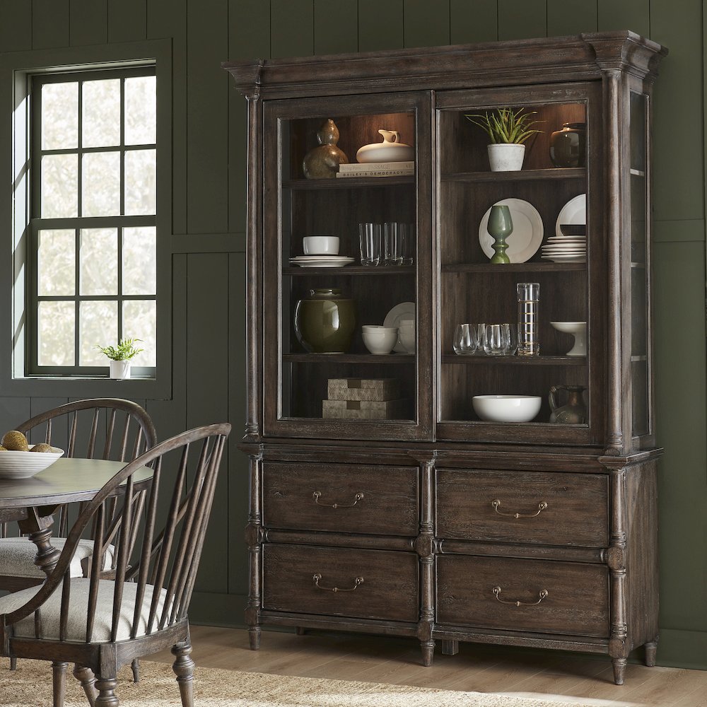 Revival Row Sliding Door Display Cabinet with Storage Drawers. Picture 6