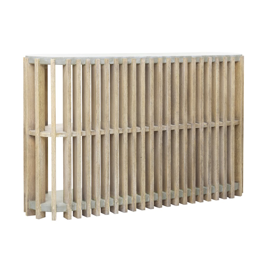 Wood Slat Display Console with Concrete Top. Picture 3