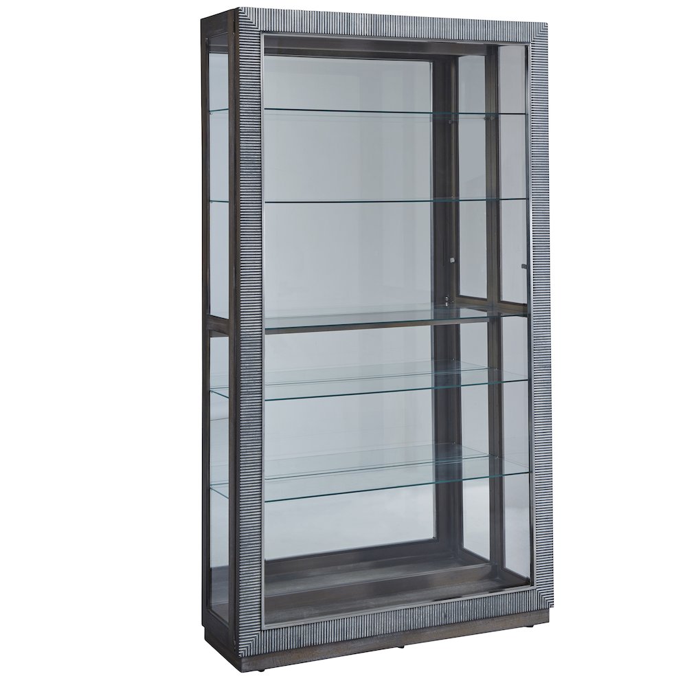 Modern Sliding Door Curio Cabinet, Medium Wood Finish. Picture 1